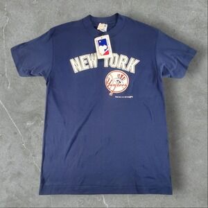 Vintage New York Yankees Shirt Mens Medium Navy Blue 1987 80s Deadstock Tags MLB